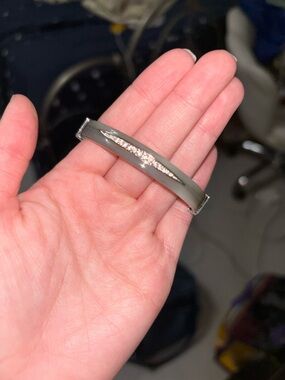 Grey Resin Bangle with Center Crystal Inlay